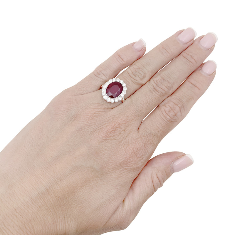 Bague Pompadour rubis, platine, or blanc, diamants.