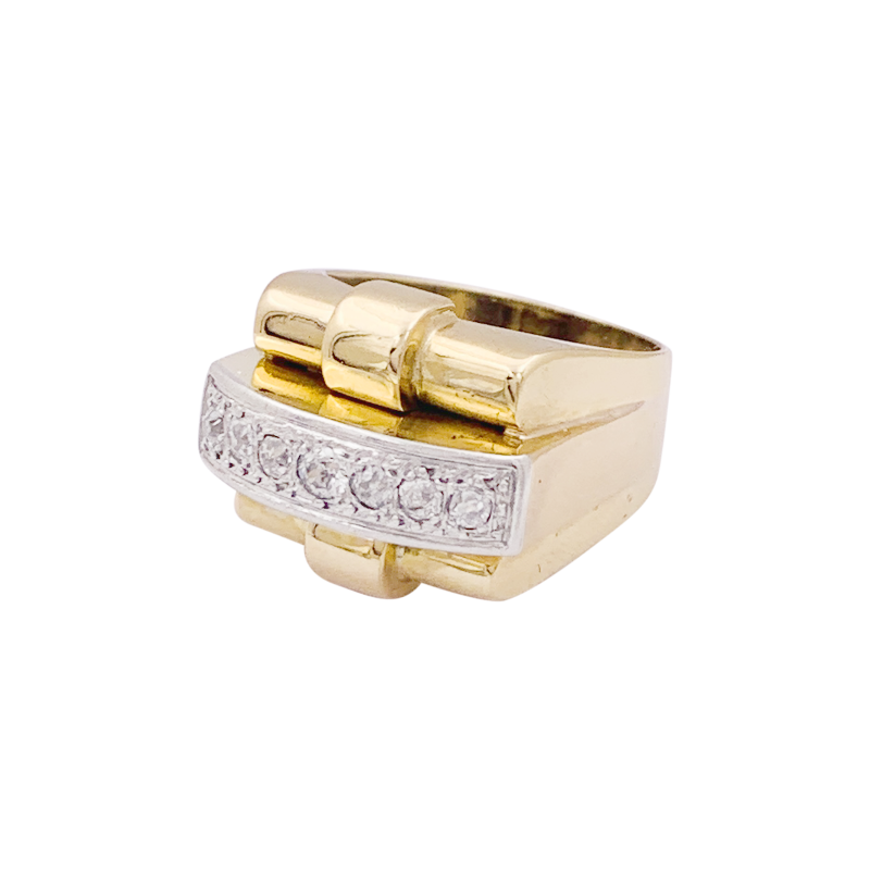 Bague Tank en or jaune, platine, diamants