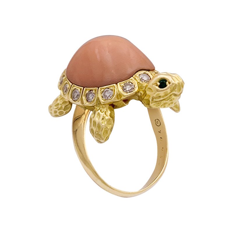 Van Cleef & Arpels gold, diamonds and coral "Turtle" ring.