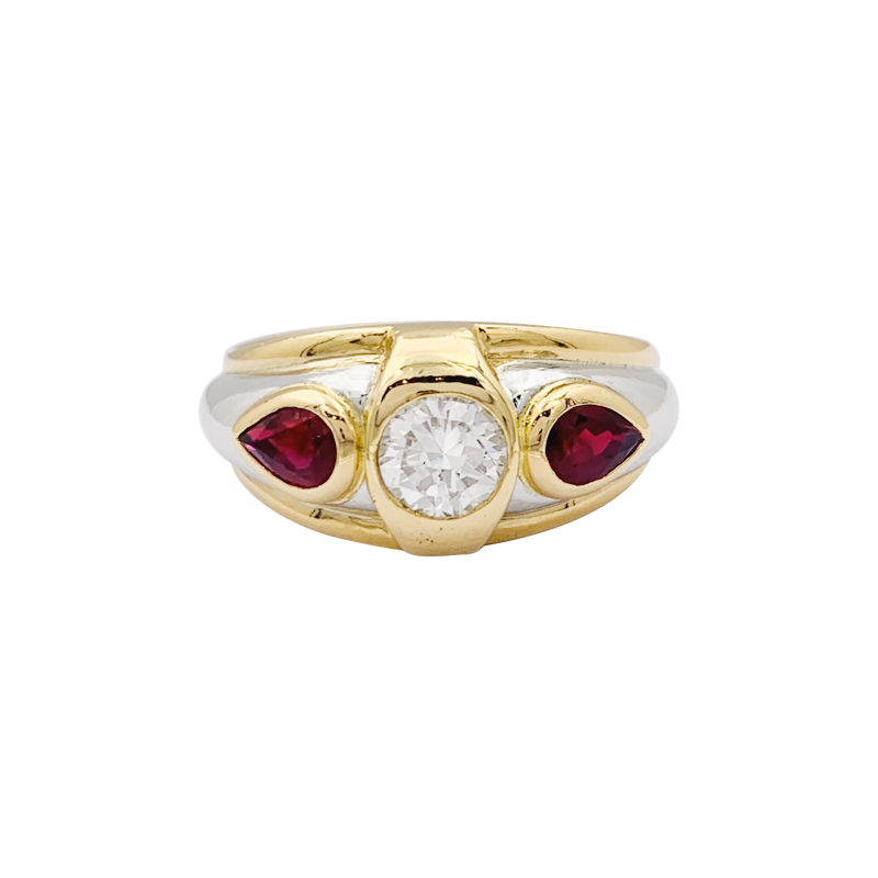 Gold, platinum, diamond, ruby ring.