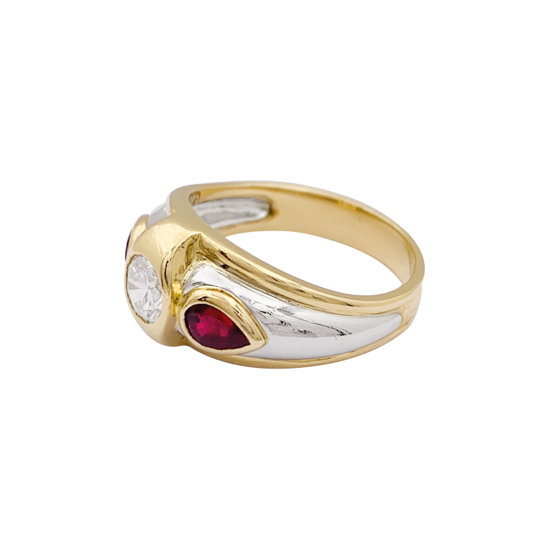 Gold, platinum, diamond, ruby ring.