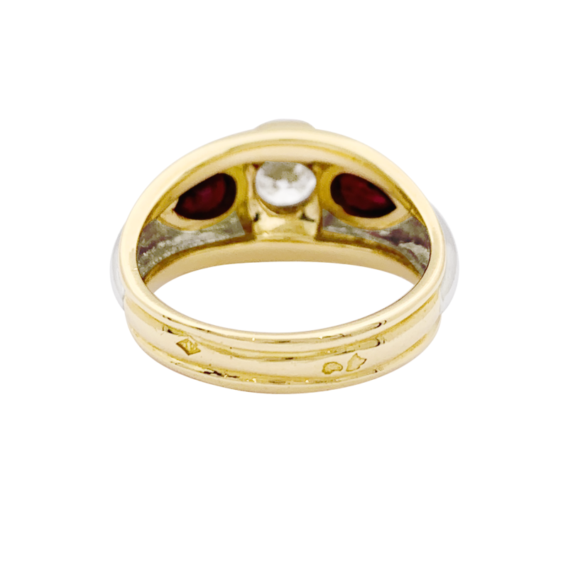 Gold, platinum, diamond, ruby ring.