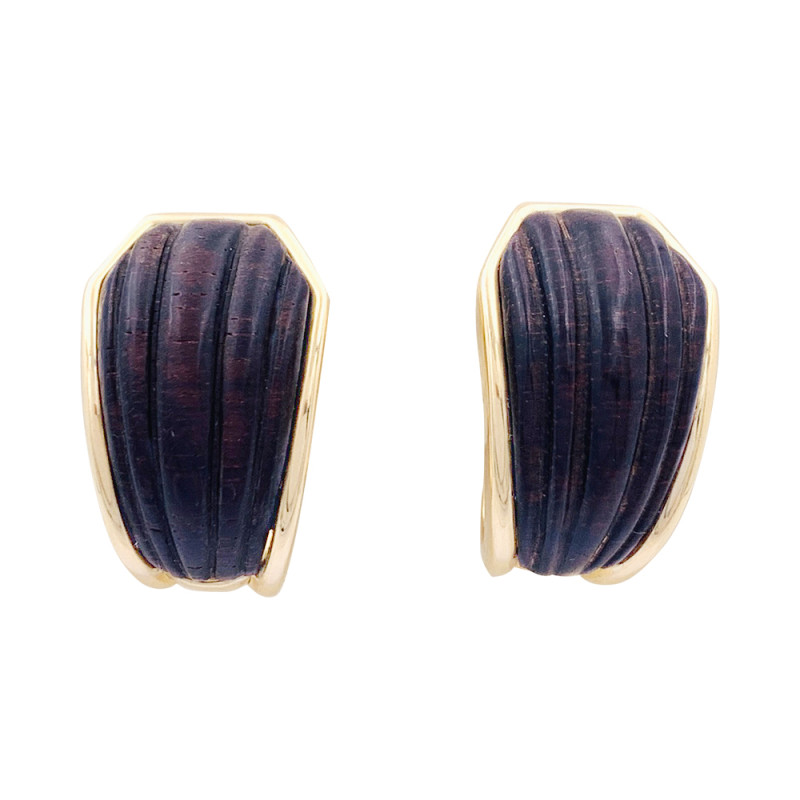 Boucles d'oreille Boucheron vintage or jaune, bois.