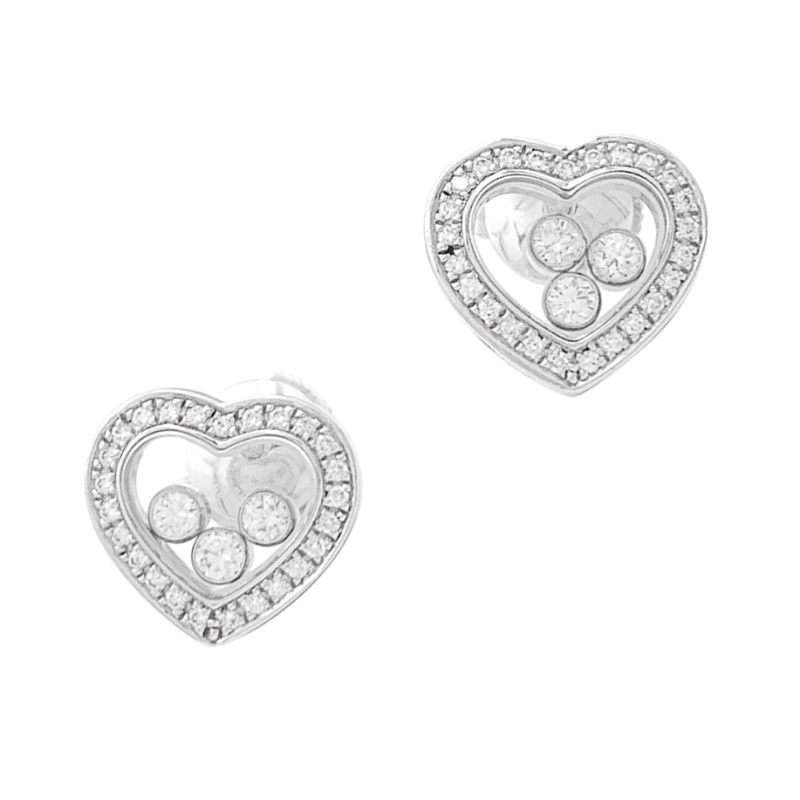 Boucles d'oreilles Chopard "Happy Diamonds" or blanc, diamants.