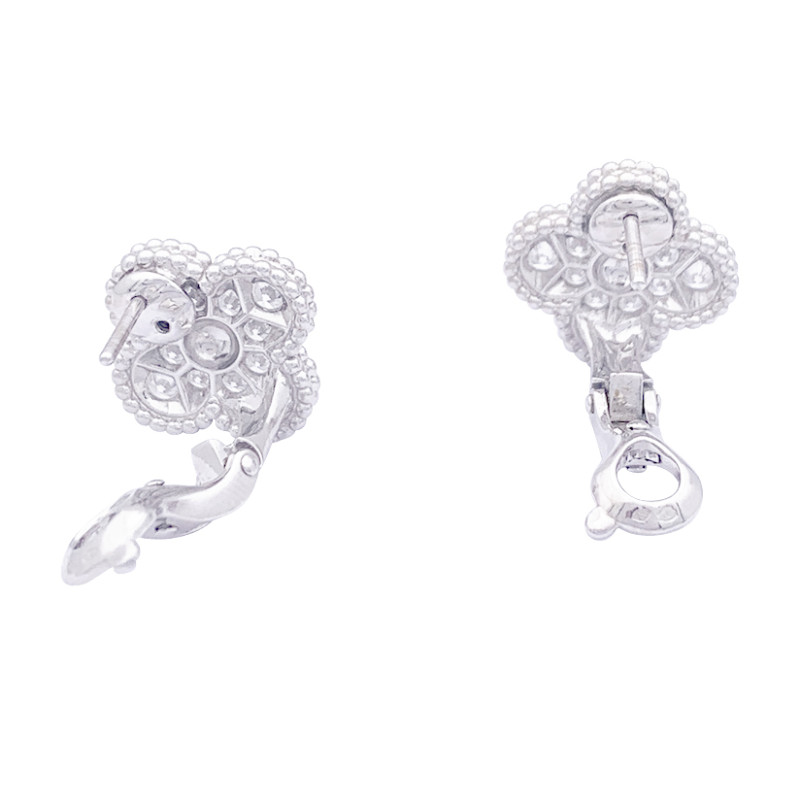 Van Cleef & Arpels white gold and diamonds earrings, "Vintage Alhambra" collection.