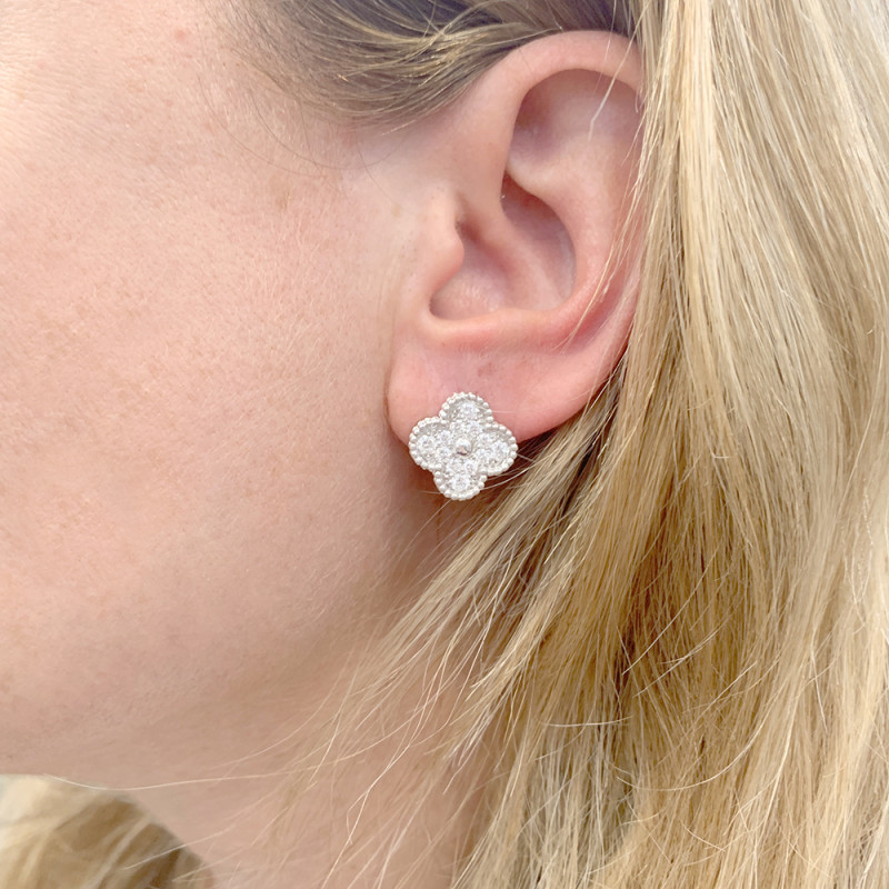 Van Cleef & Arpels white gold and diamonds earrings, "Vintage Alhambra" collection.