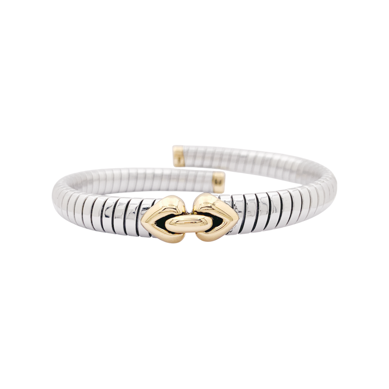 Bracelet Bulgari, "Doppio Cuore", or et acier.