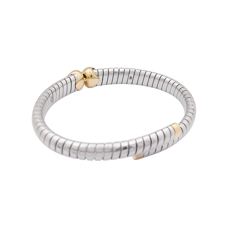 Bracelet Bulgari, "Doppio Cuore", or et acier.