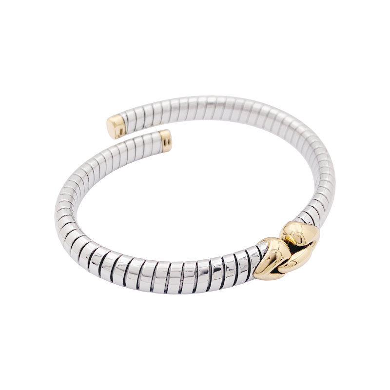 Bracelet Bulgari, "Doppio Cuore", or et acier.