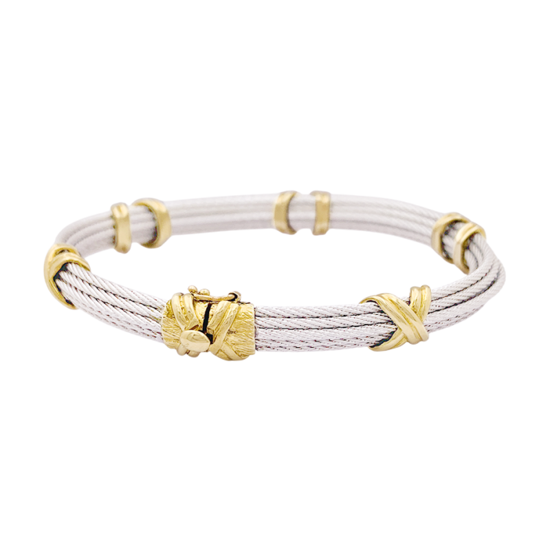 Bracelet Fred "Force 10" en acier et or jaune.