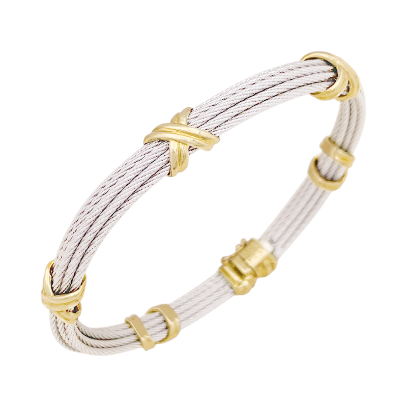 Bracelet Fred "Force 10" en acier et or jaune.