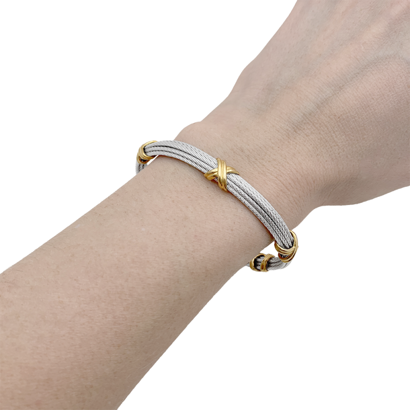 Bracelet Fred "Force 10" en acier et or jaune.