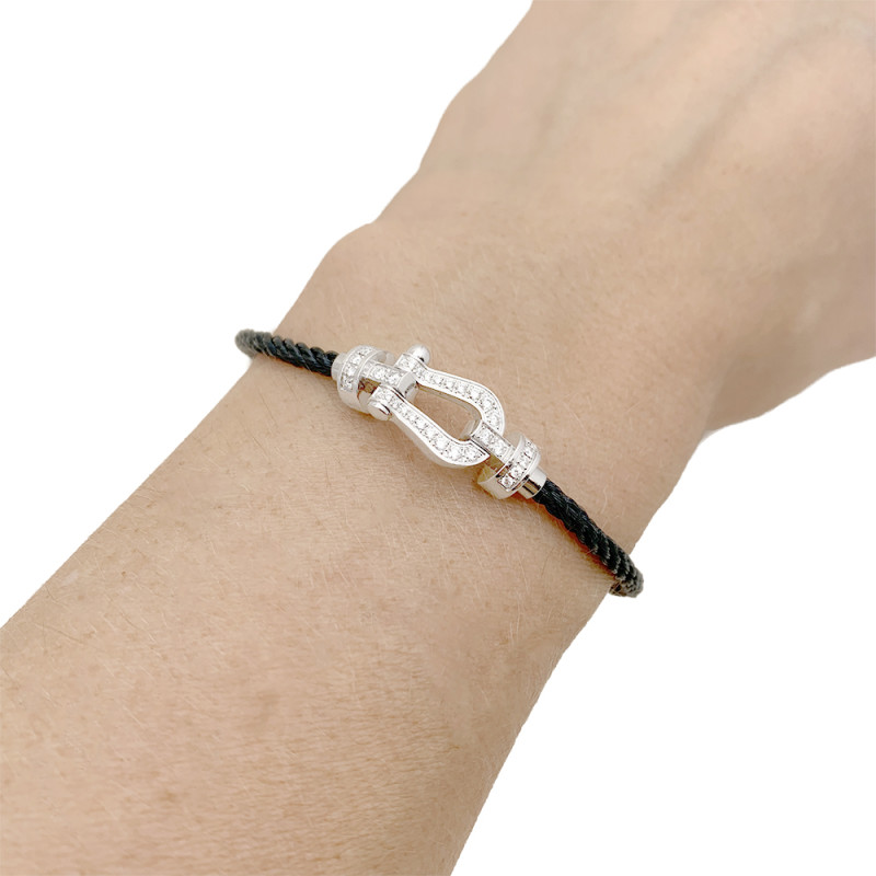 Fred bracelet, white gold, steel and diamonds, "Force 10" collection.