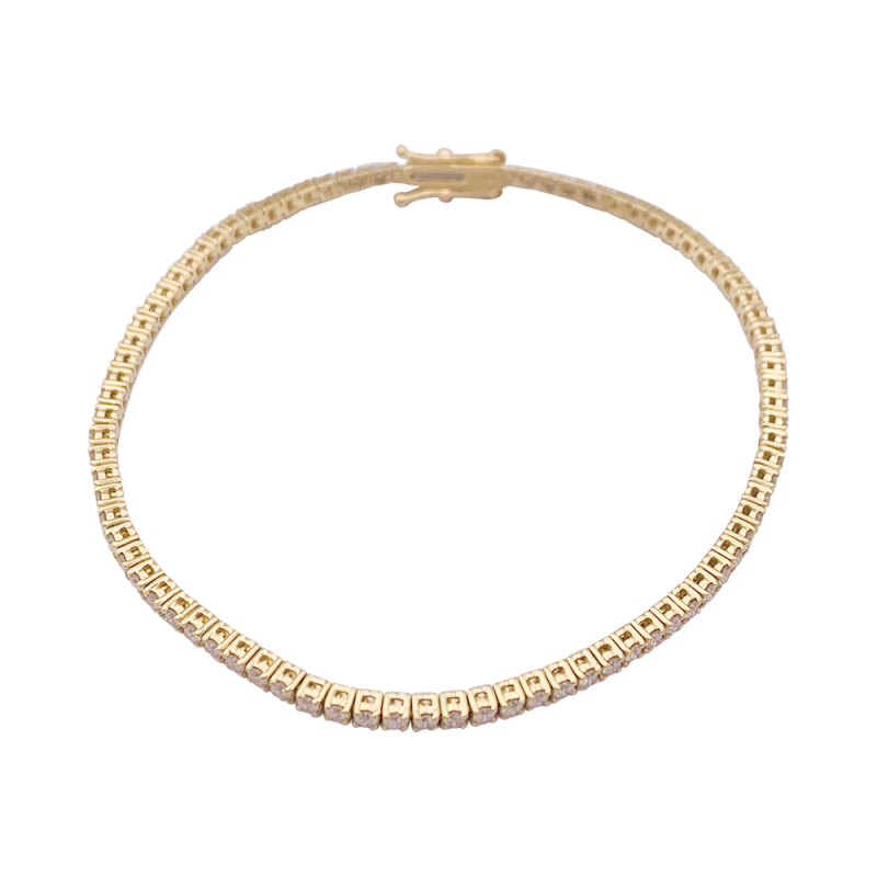 Bracelet ligne tennis or jaune, diamants.