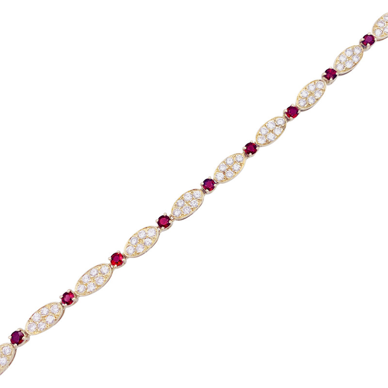 Van Cleef & Arpels gold, diamonds and rubies vintage bracelet, "Vintage Alhambra" collection.