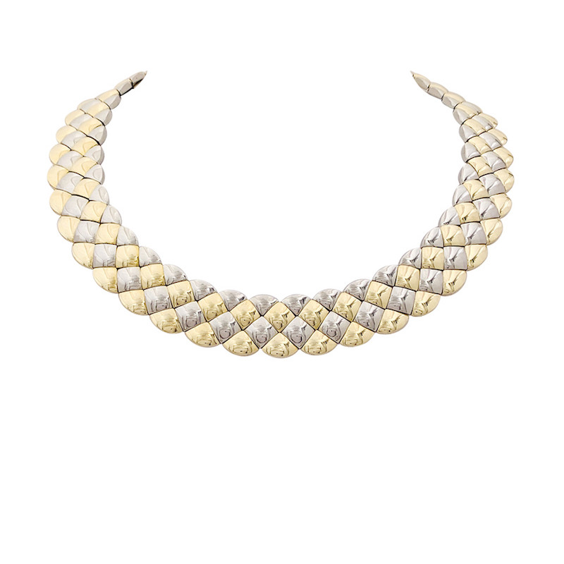 Collier Aldebert or jaune et blanc.