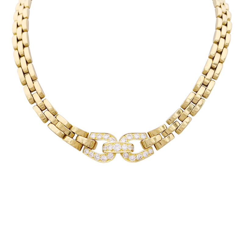 Collier Cartier, "Etrier", or jaune, diamants.