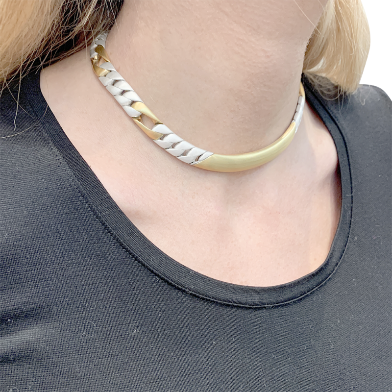 Collier Chaumet, "Gourmette", or jaune, argent.