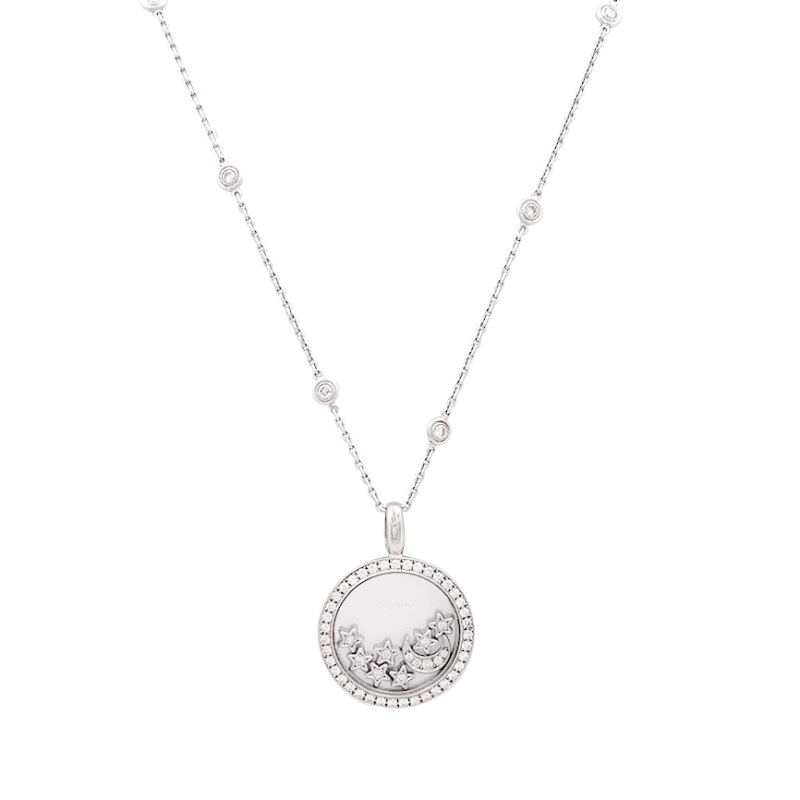 Collier Chopard "Happy Diamonds" or blanc, diamants.