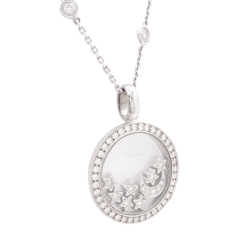 Collier Chopard "Happy Diamonds" or blanc, diamants.