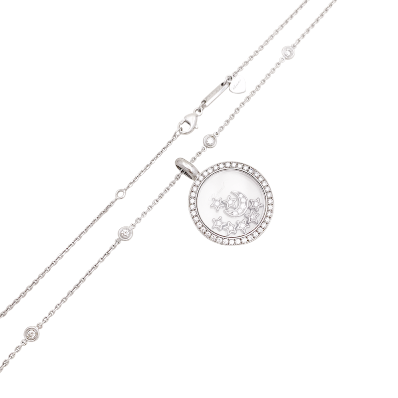 Collier Chopard "Happy Diamonds" or blanc, diamants.