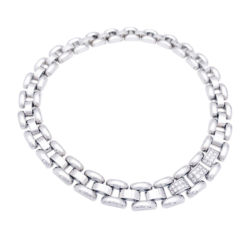 Collier Chopard, "La Strada", or blanc, diamants.