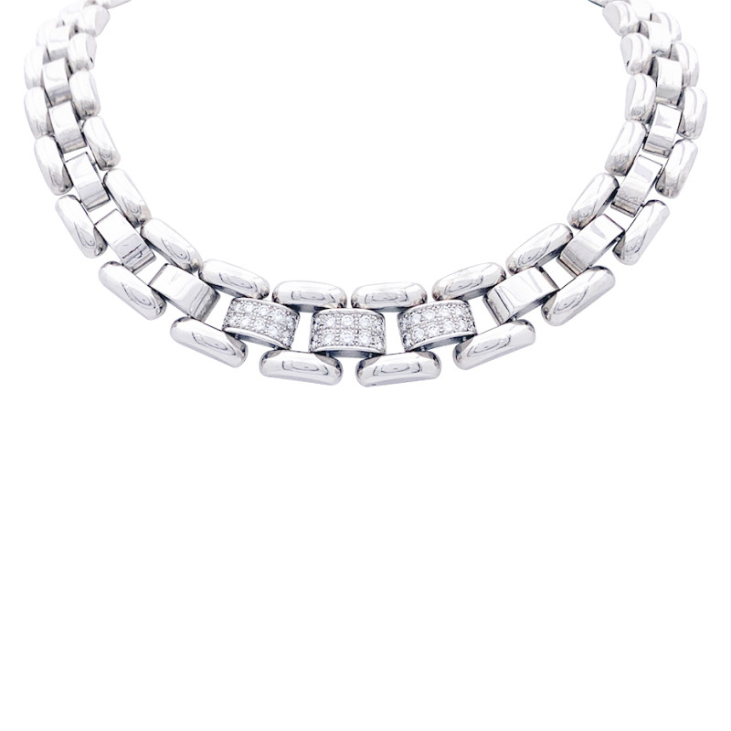 Collier Chopard, "La Strada", or blanc, diamants.