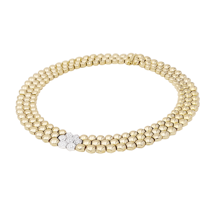 Collier Piaget "Glancy" or jaune, diamants.