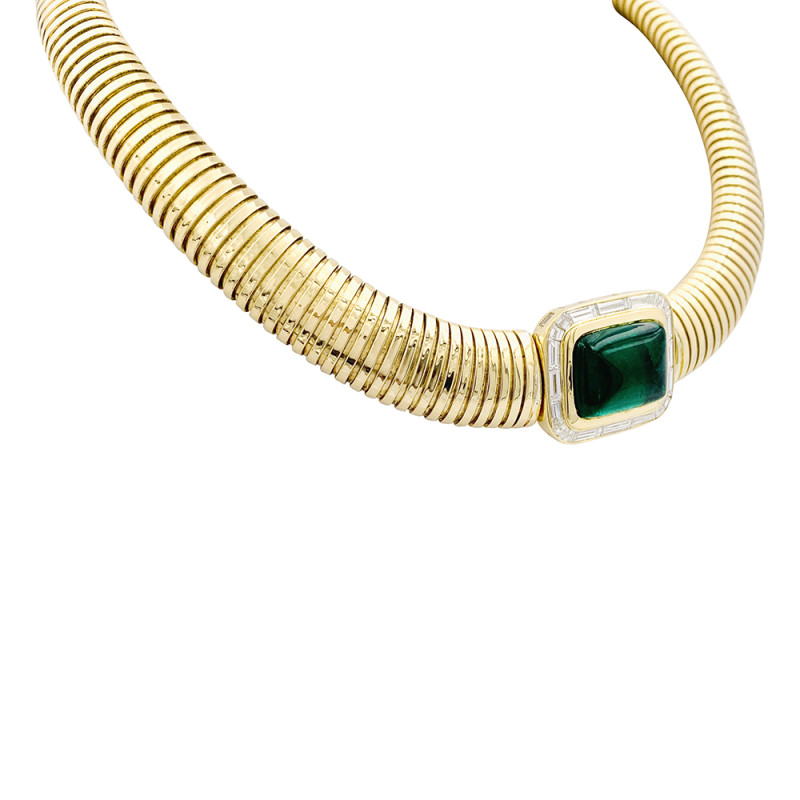 Vintage tubogas, emerald and diamonds necklace.