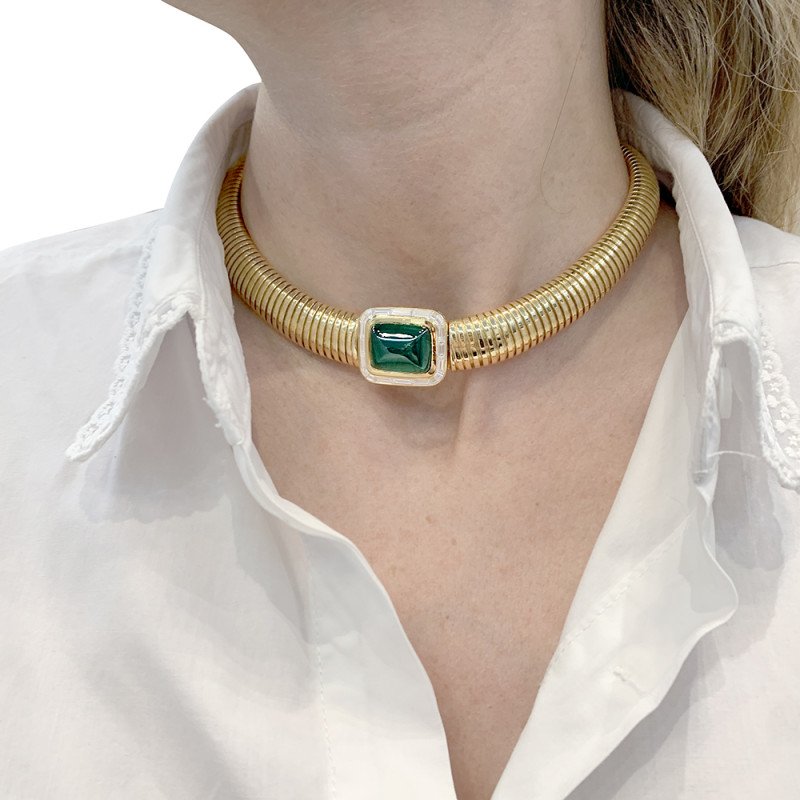 Vintage tubogas, emerald and diamonds necklace.