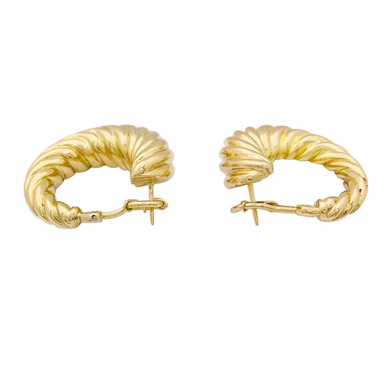 Yellow gold twisted hoops.