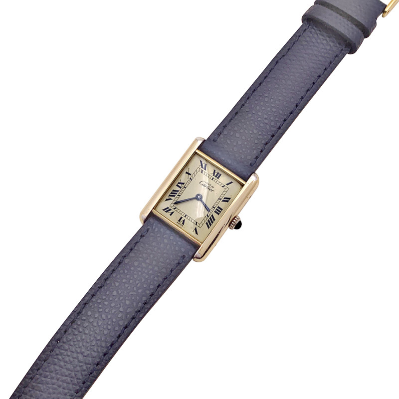 Montre Cartier, "Must de Cartier", plaqué or et argent, cuir.