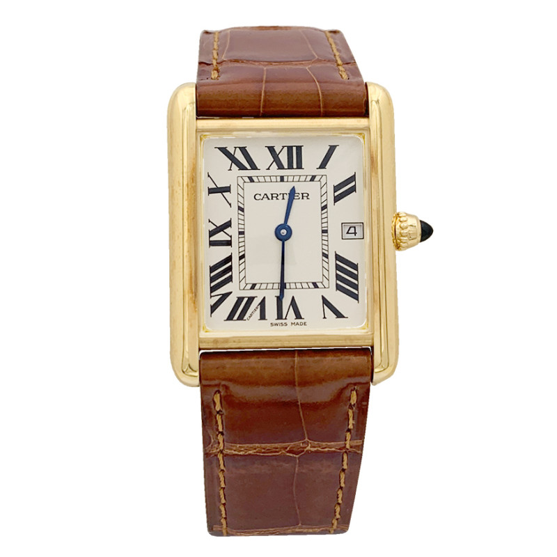 Montre Cartier "Tank Louis Cartier" or jaune, cuir.