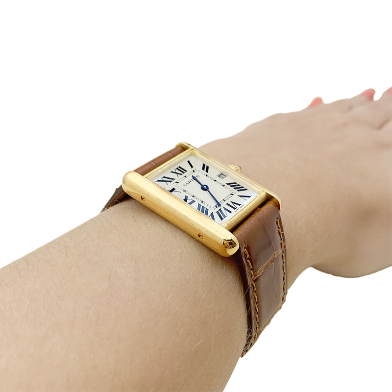 Cartier "Tank Louis Cartier" watch yellow gold, leather.