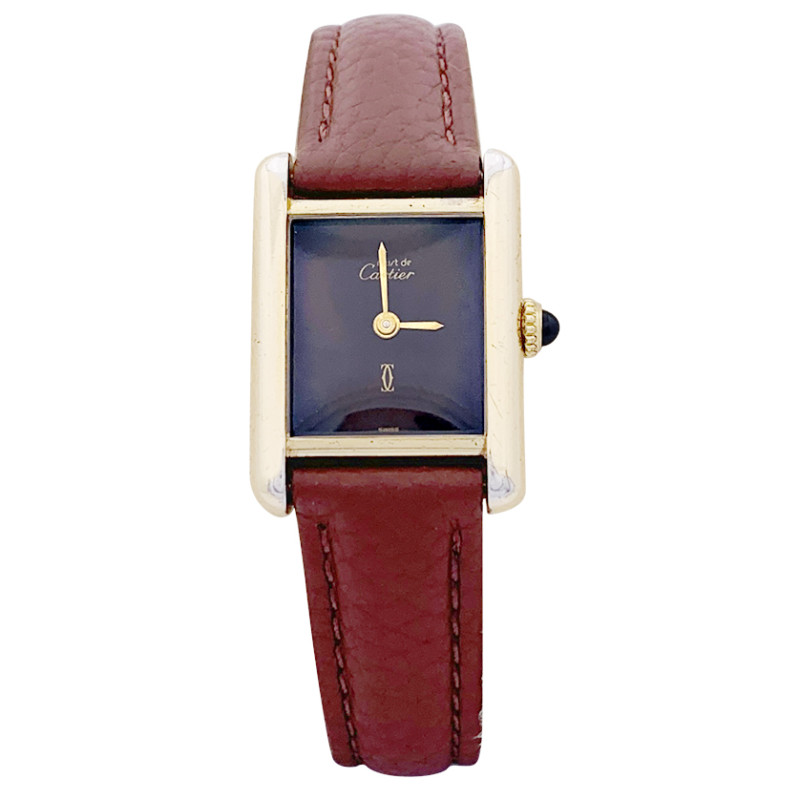 Cartier "Tank Must" gold-plated silver watch, brown lacquered dial