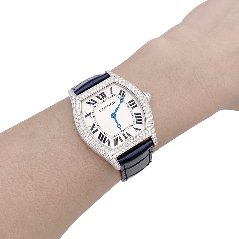 Cartier white gold and diamonds watch, "Tortue" collection.