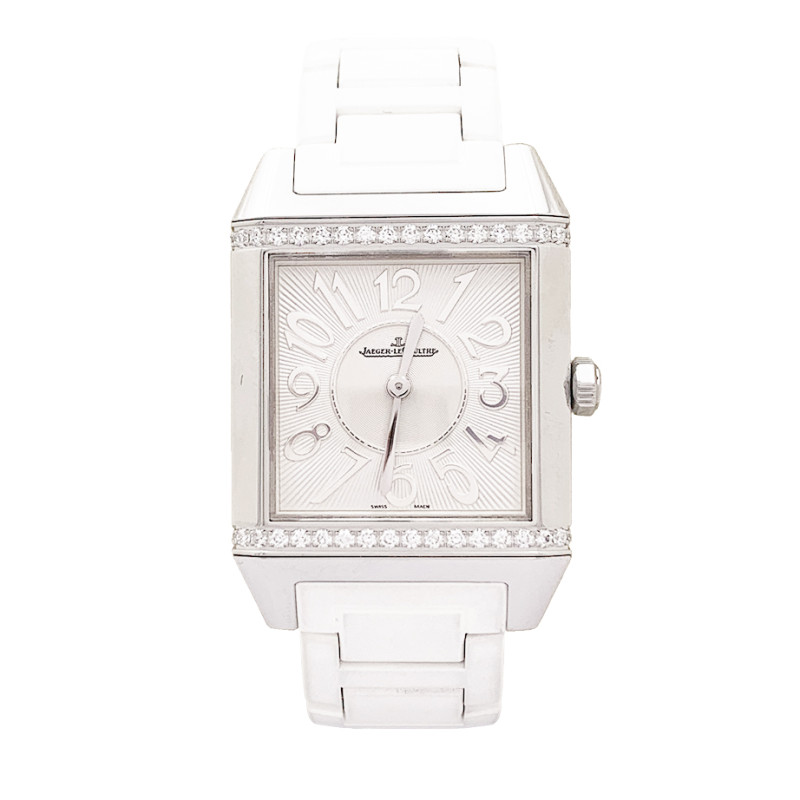 Jaeger Lecoultre steel and diamonds "Reverso Squadra" watch.