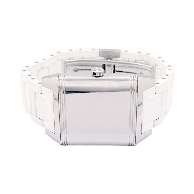 Montre Jaeger Lecoultre "Reverso Squadra", acier, diamants, caoutchouc.