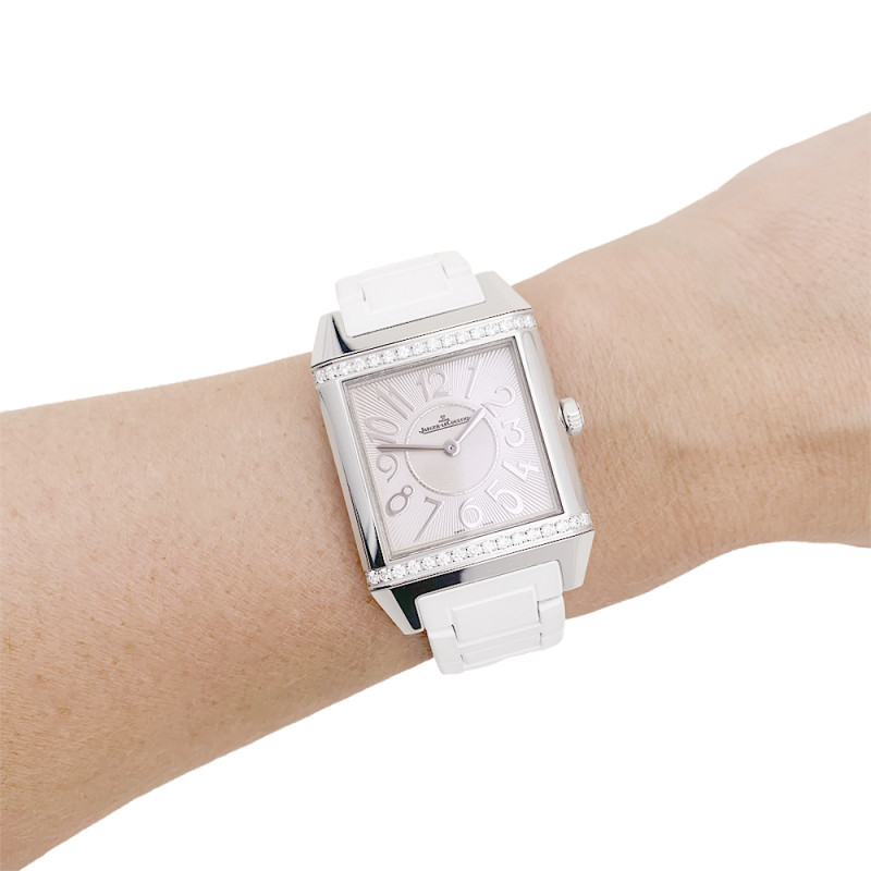 Jaeger Lecoultre steel and diamonds "Reverso Squadra" watch.