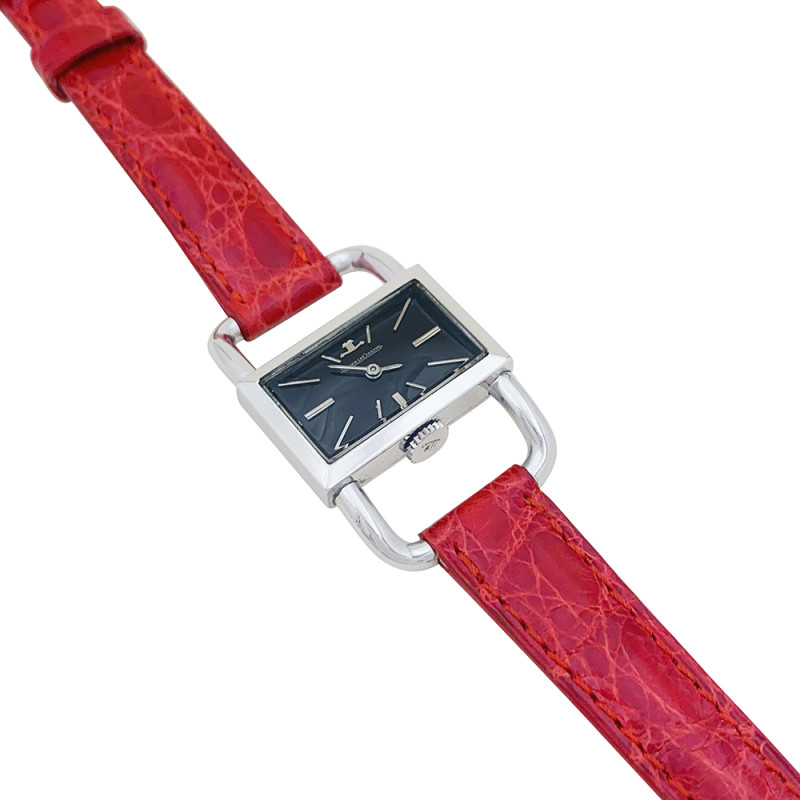 Jaeger Lecoultre & Hermès steel watch, "Etrier" collection, leather bracelet.