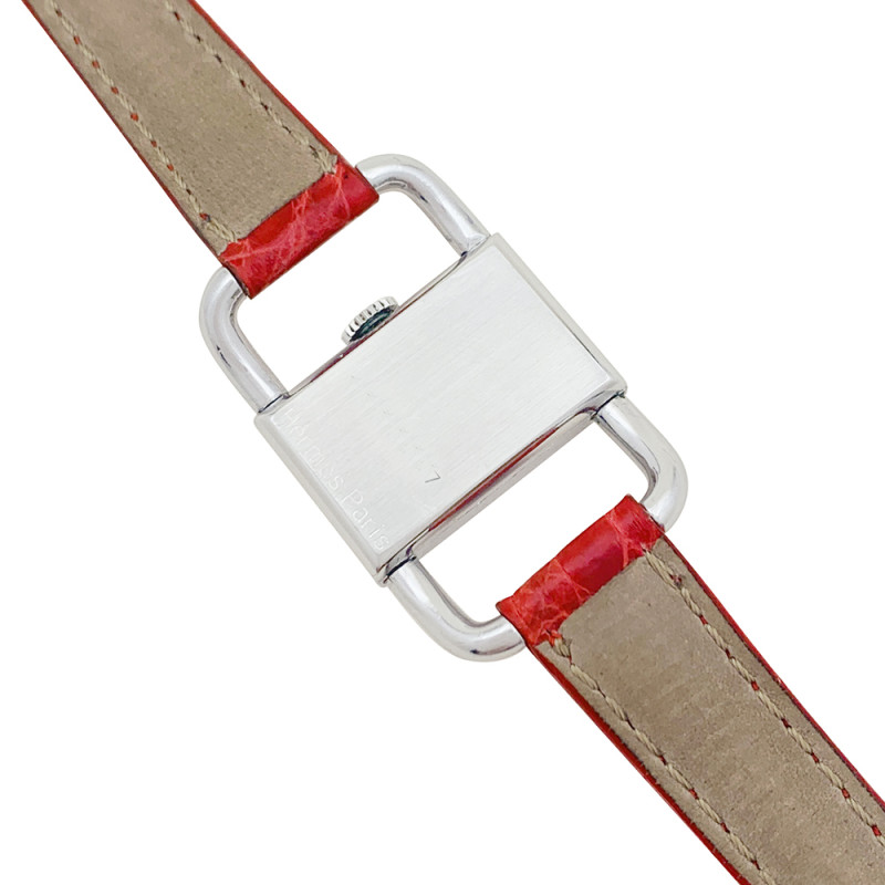 Jaeger Lecoultre & Hermès steel watch, "Etrier" collection, leather bracelet.