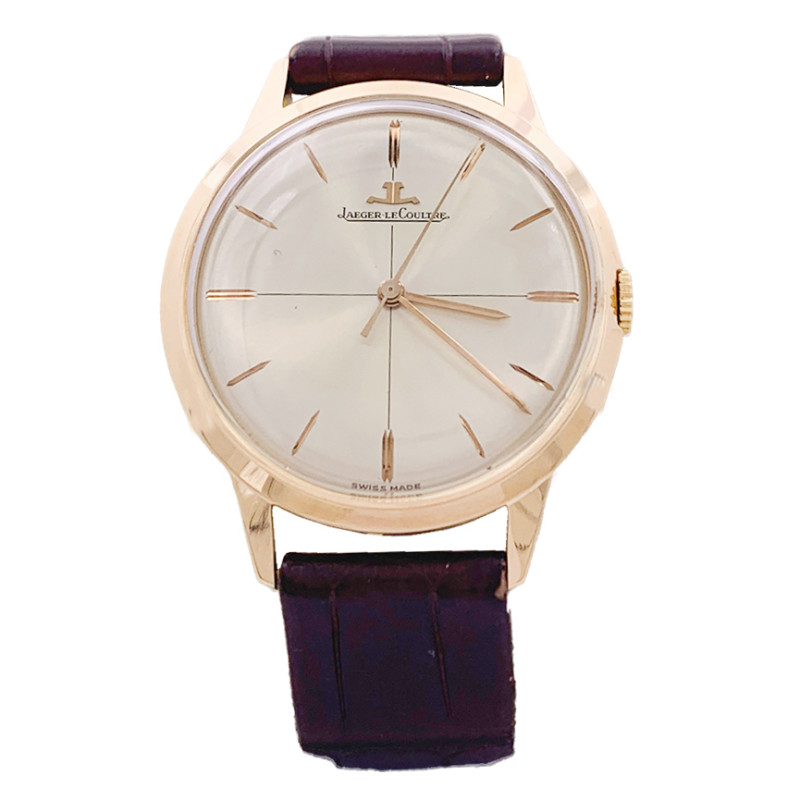 Jaeger Lecoultre pink gold watch, leather strap.