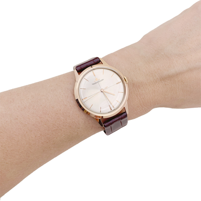 Montre Jaeger Lecoultre, or rose, bracelet cuir.