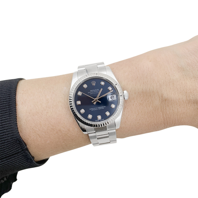 Montre Rolex "Datejust" acier, diamants.