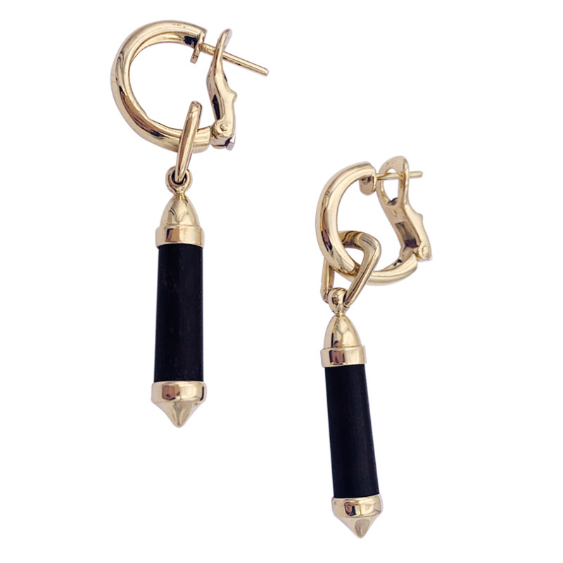 Chaumet gold and wood hoops earrings.