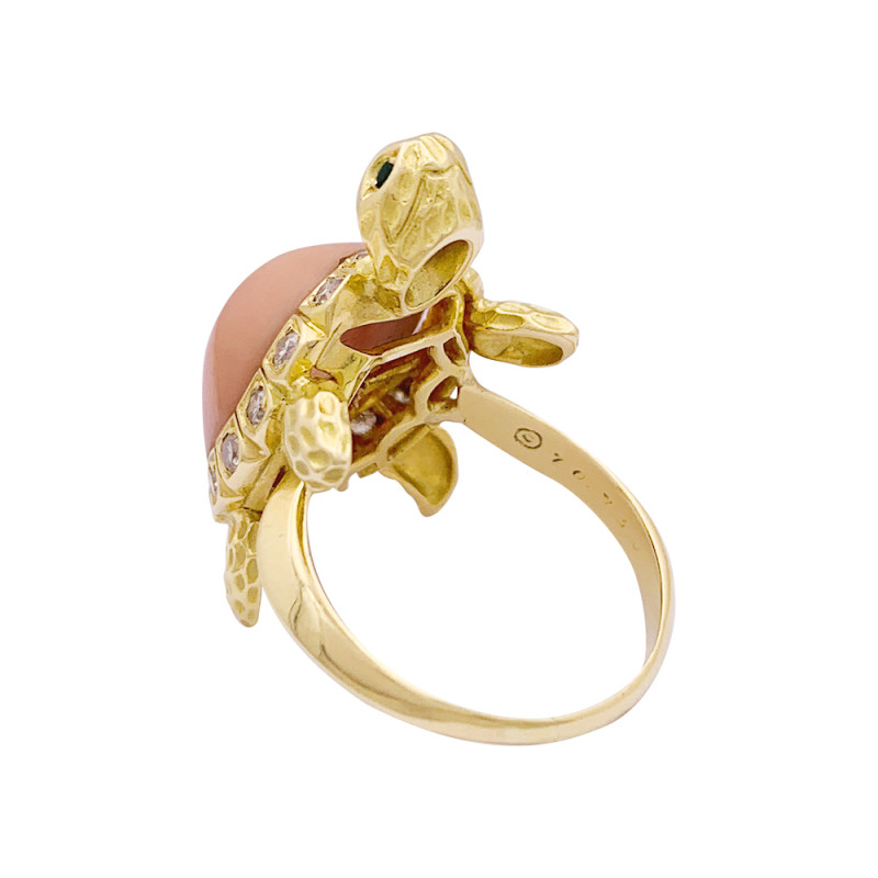 Van Cleef & Arpels gold, diamonds and coral "Turtle" ring.