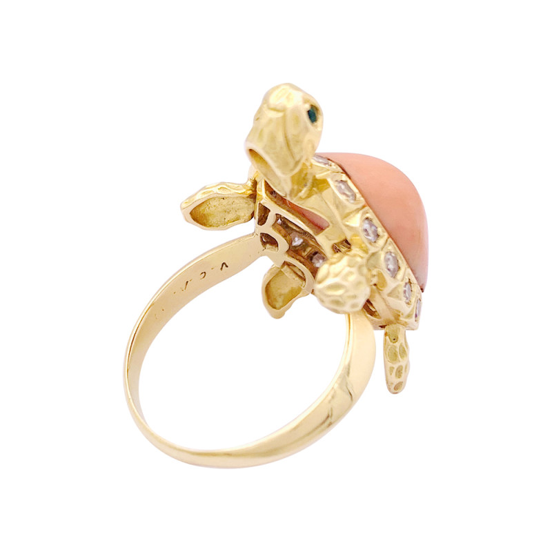 Van Cleef & Arpels gold, diamonds and coral "Turtle" ring.