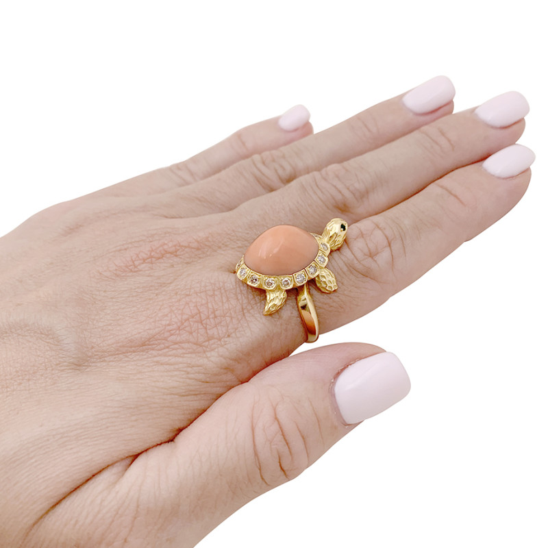 Van Cleef & Arpels gold, diamonds and coral "Turtle" ring.