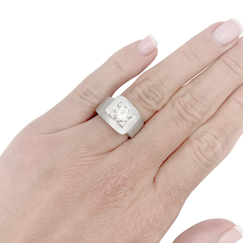 Bague moderniste en or blanc, diamant.