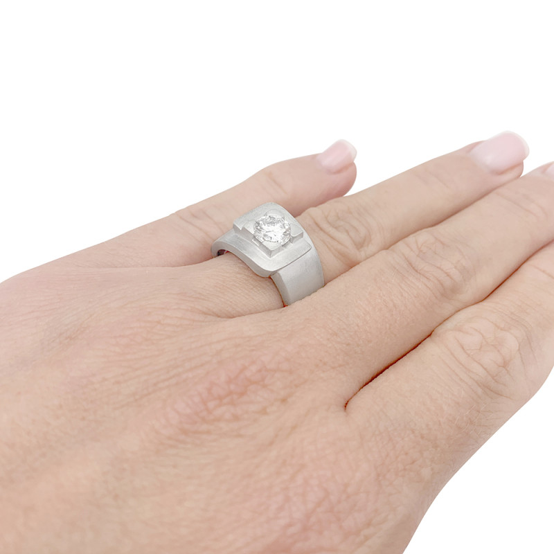 Bague moderniste en or blanc, diamant.